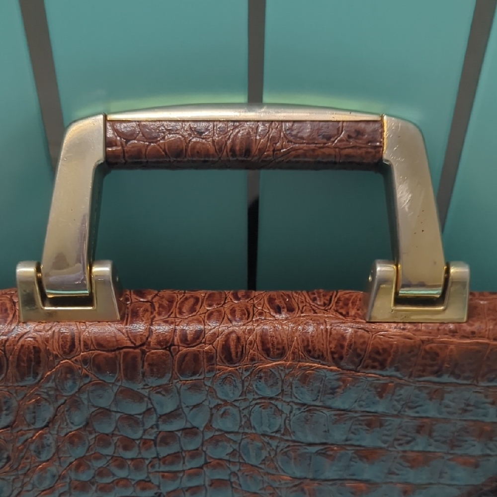 Vintage Brown Crocodile Embossed Handbag 60s - Picture 5 of 13